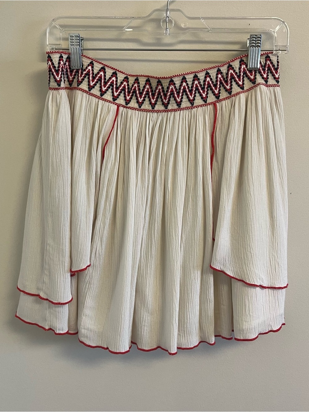 Womens Skirt Medium Boho Cream Tiered Embroidered Festival Elastic Waist Entro